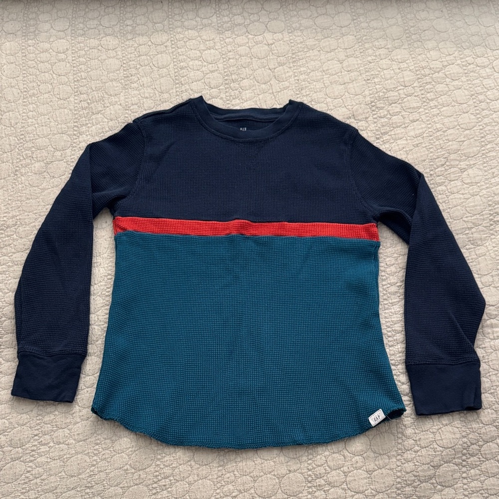 Kids Long Sleeve Navy and Teal Shirt